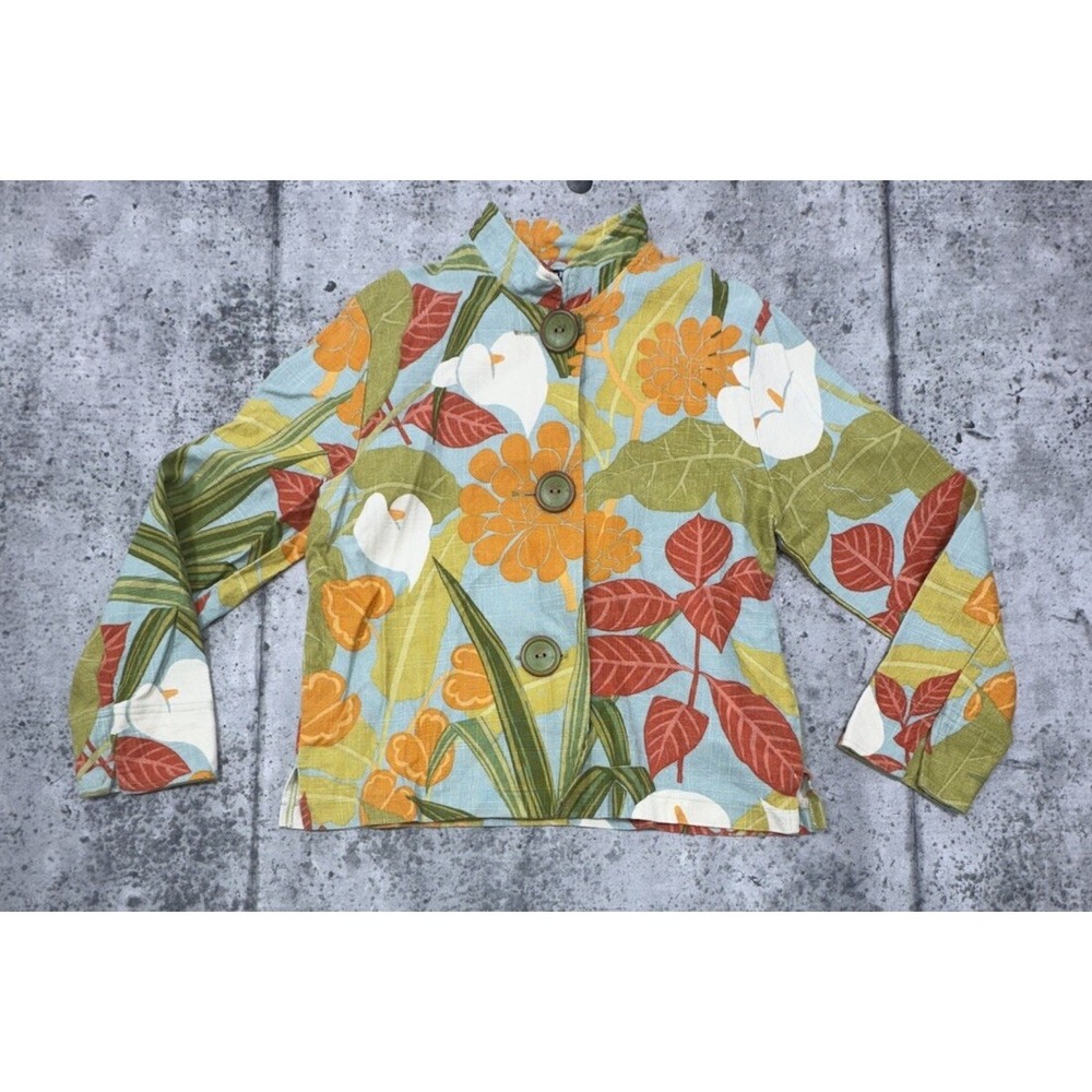 Painted Pony Jacket Long‎ Sleeve Large Tropical Hawaiian Vacation Linen USA MADE